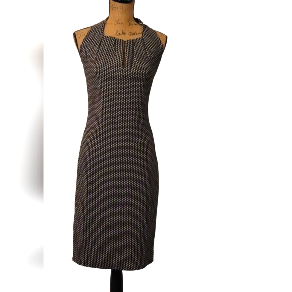 Max Studio Checkered Square Pleated Neckline Midi Dress